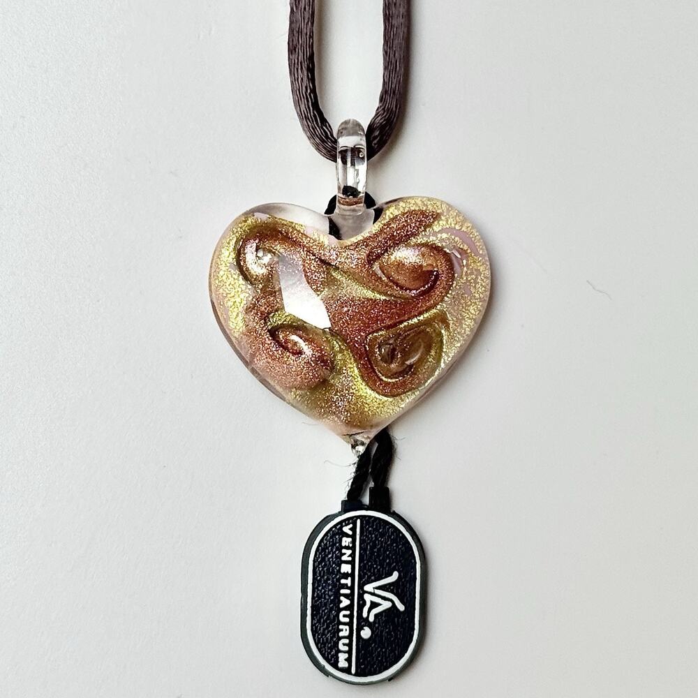 Murano Glass Heart Pendant 925 Silver 24K Gold Venetiaurum Italy MSRP $180 NWT